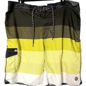 Rip Curl Mens yellow black white Draw String Waistband Swim Trunks size 38 XL